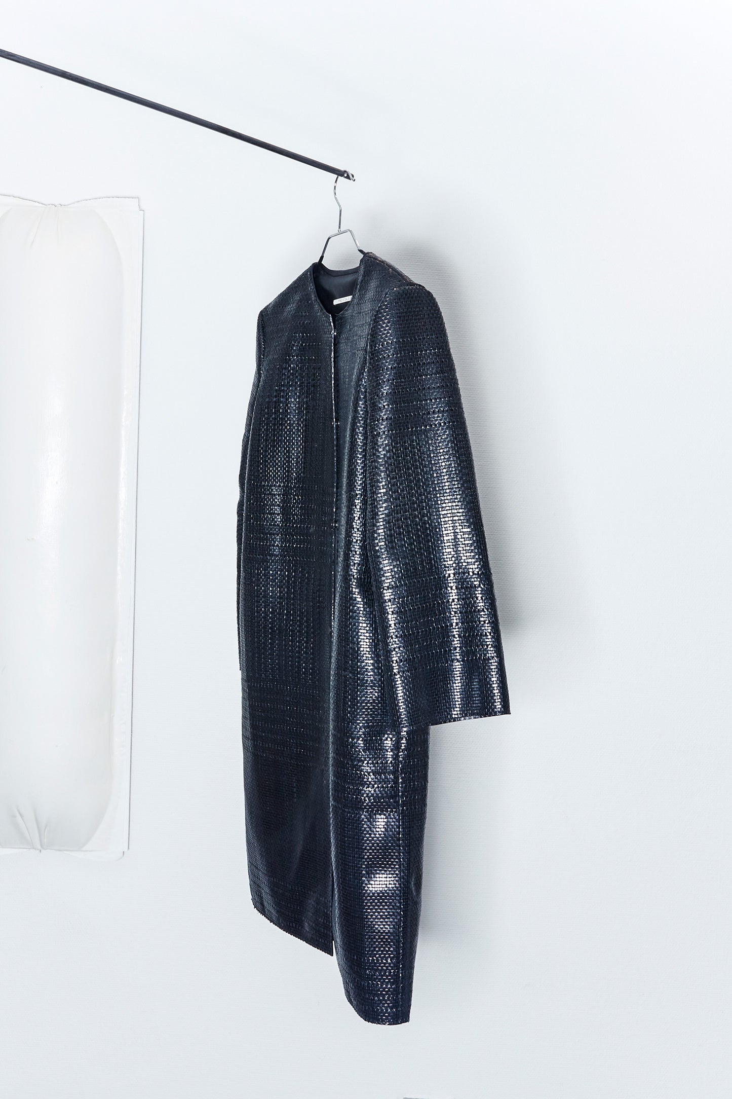 Black woven leather coat