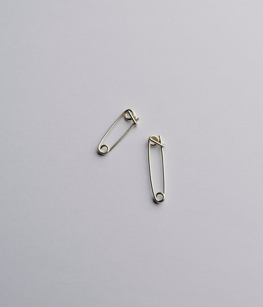 Safety pin silver earring